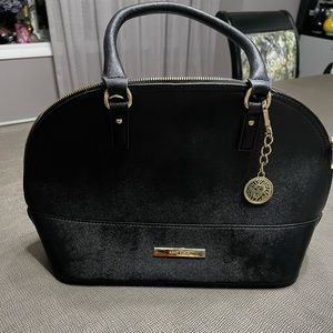 Anne Klein black domed faux leather satchel bag with 2 handles